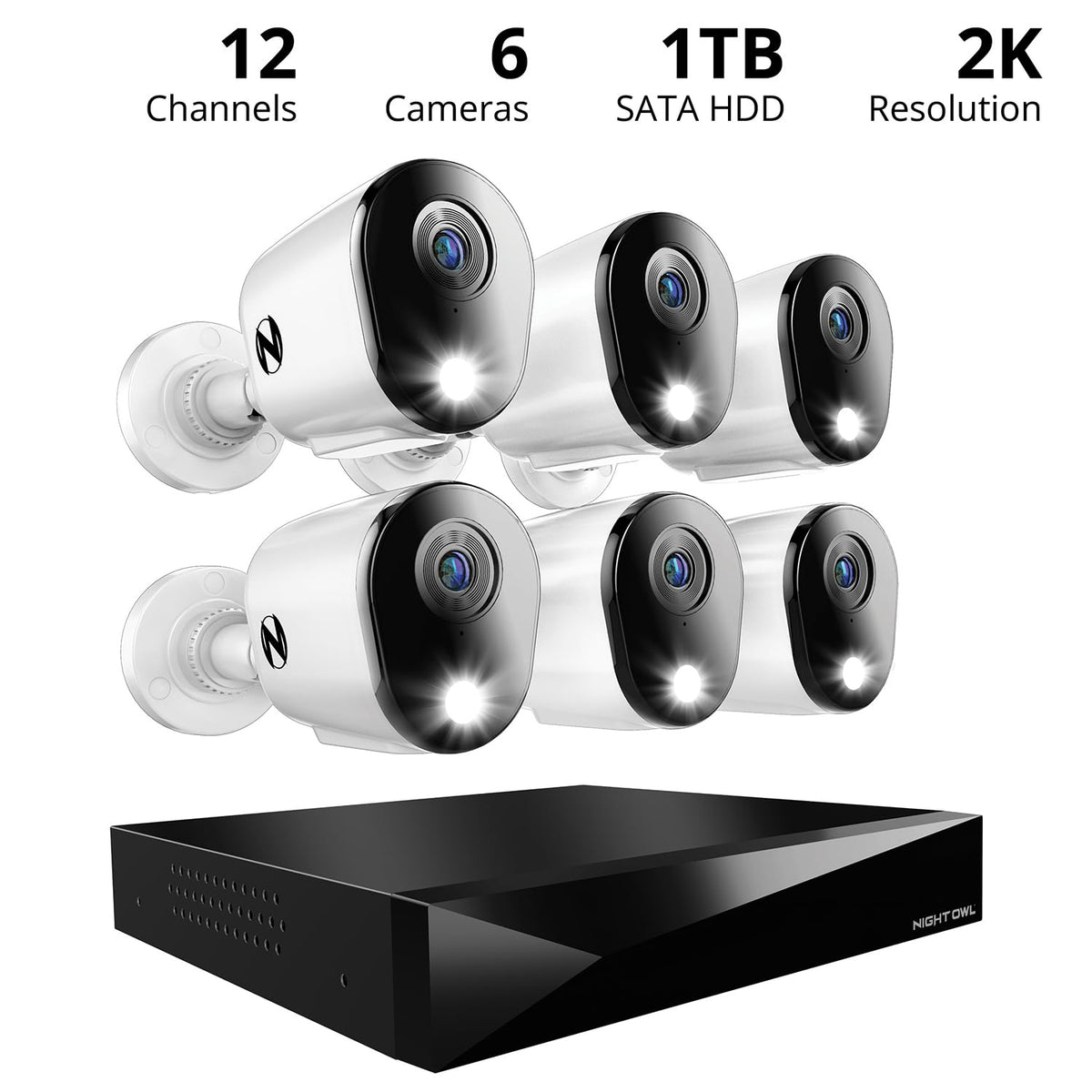 Night Owl 2-Way Audio 12 Channel DVR Video Home Security Camera System with (6) Wired 2K HD Indoor/Outdoor Deterrence Cameras and 1TB Hard Drive (Add up to 2 More Wired and 4 Wi-Fi Cameras)