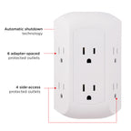 GE Pro 6-Outlet Extender, Surge Protector, Spaced Wall Tap, Side-Access (Pack of 8)