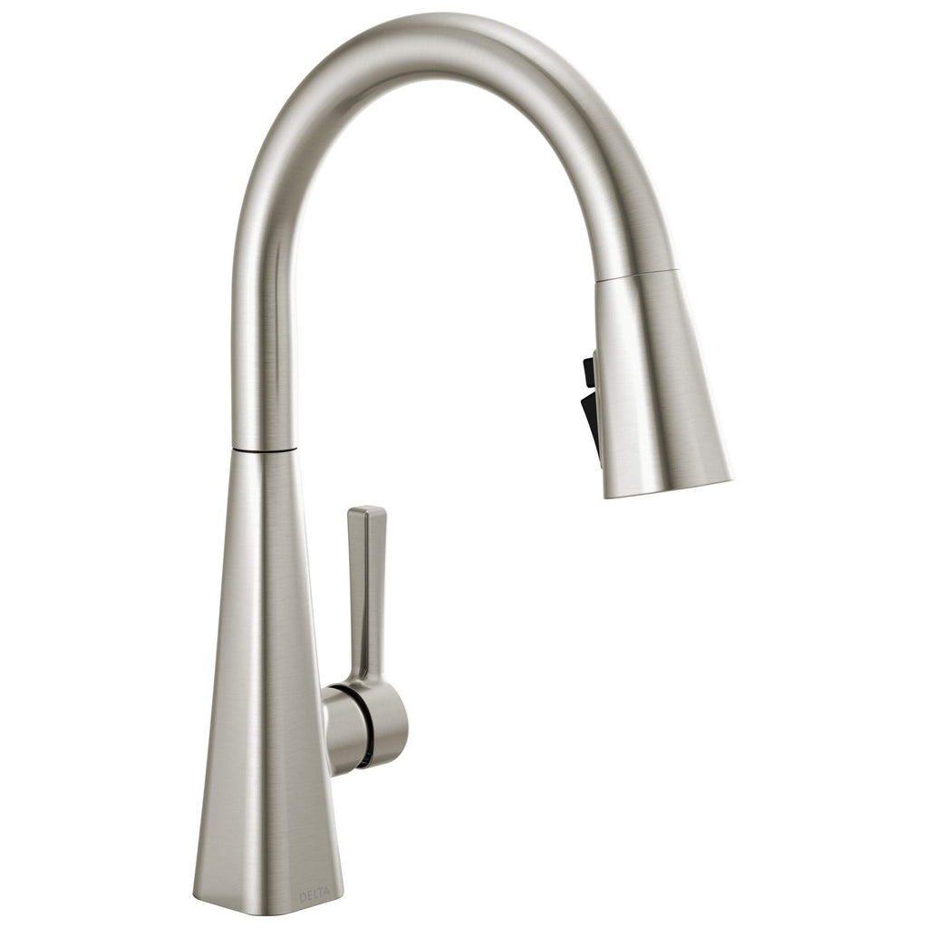 Delta Lenta Brushed Nickel Touch Kitchen Faucet with Pull Down Sprayer, Modern Single Hole Touch On Kitchen Sink Faucet, Single Handle, SpotShield Stainless 19802TZ-SP-DST