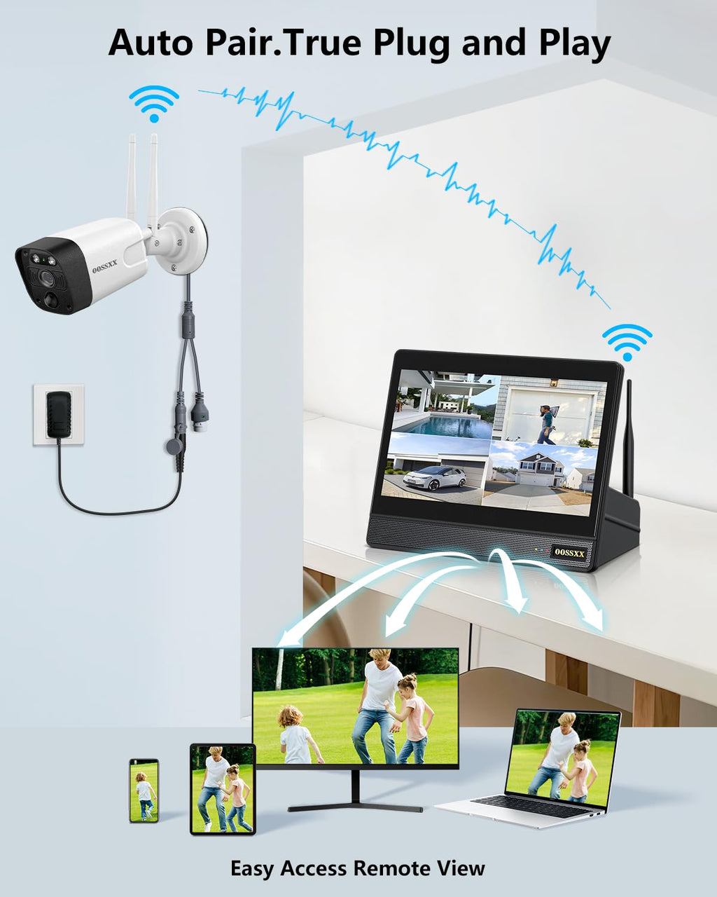 5MP Wireless WiFi Outdoor Security Camera System with Monitor, 64GB