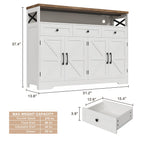 51" Farmhouse Buffet Sideboard Cabinet with Storage, White Kitchen Storage