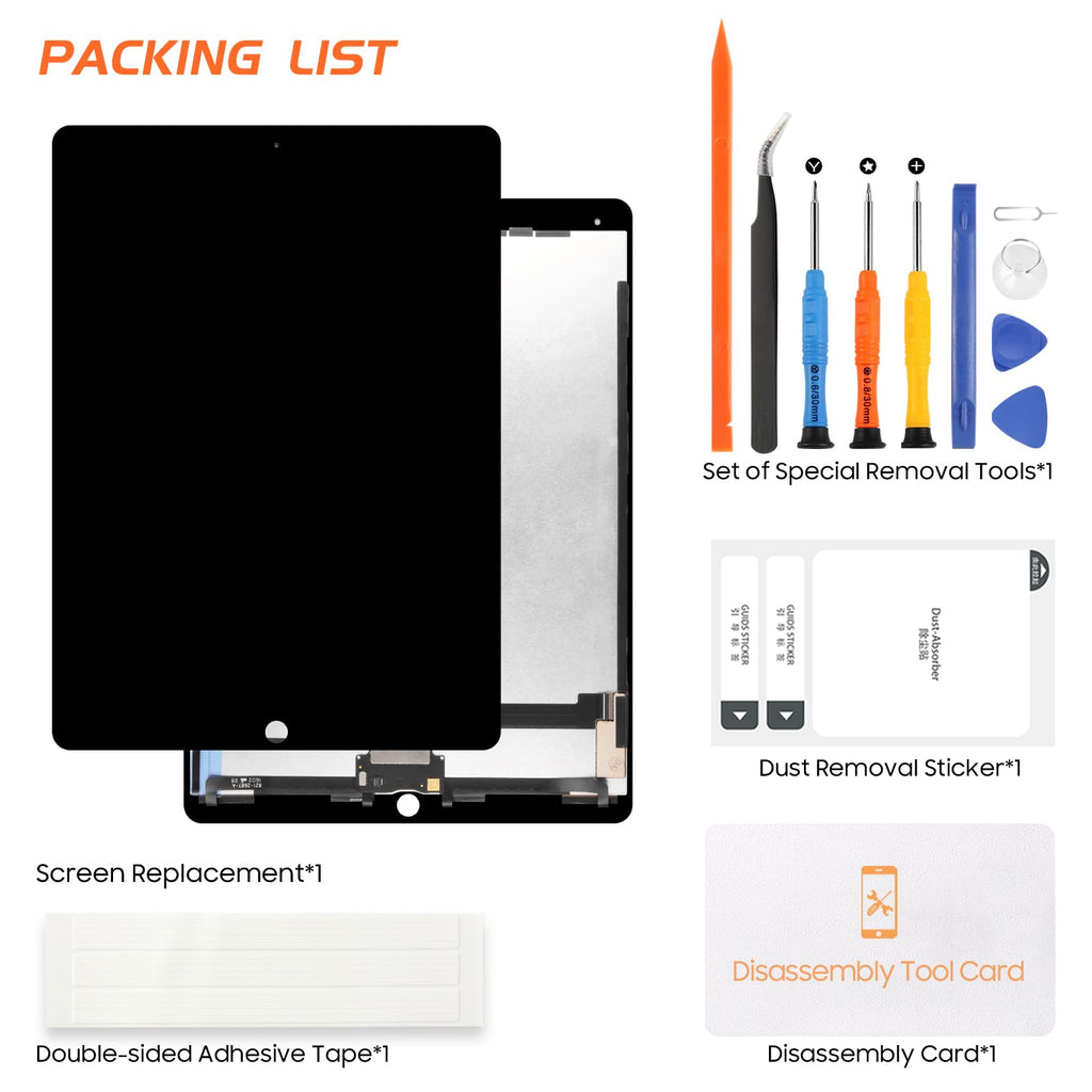 for iPad Pro 12.9 2015 Screen Replacement for iPad Pro 12.9 1st Gen LCD Display A1584 A1652 Screen Digitizer Touch Assembly Repair Parts + IC Connector PCB Flex Cable Black