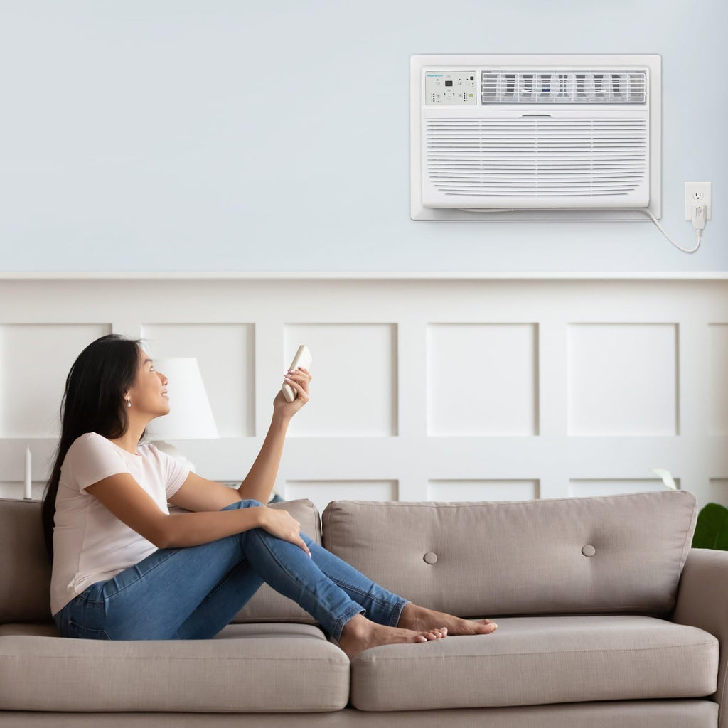 Keystone 8,000 BTU Wall Mounted Air Conditioner with Supplemental Heat and Dehumidifier Function, 115V, Wall AC for Small-Medium Sized Rooms up to 350 Sq.Ft. with Remote, Quiet, High Efficiency AC