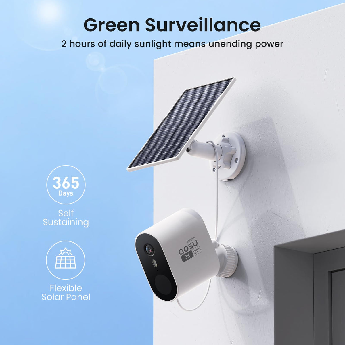 aosu 2K QHD Solar Security Cameras Wireless Outdoor System, 4-Cam-Kit