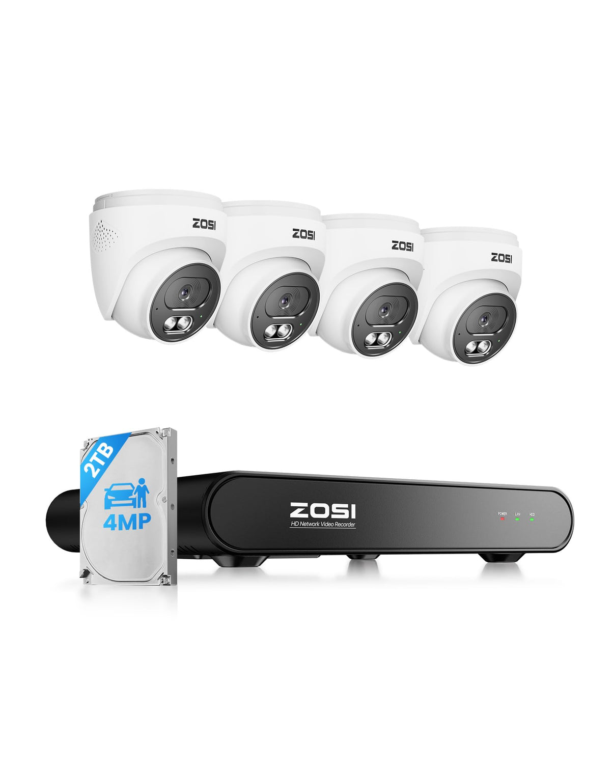 ZOSI C220 8CH 5MP NVR with 8 x 4MP Audio PoE CCTV Camera System, 2TB HDD