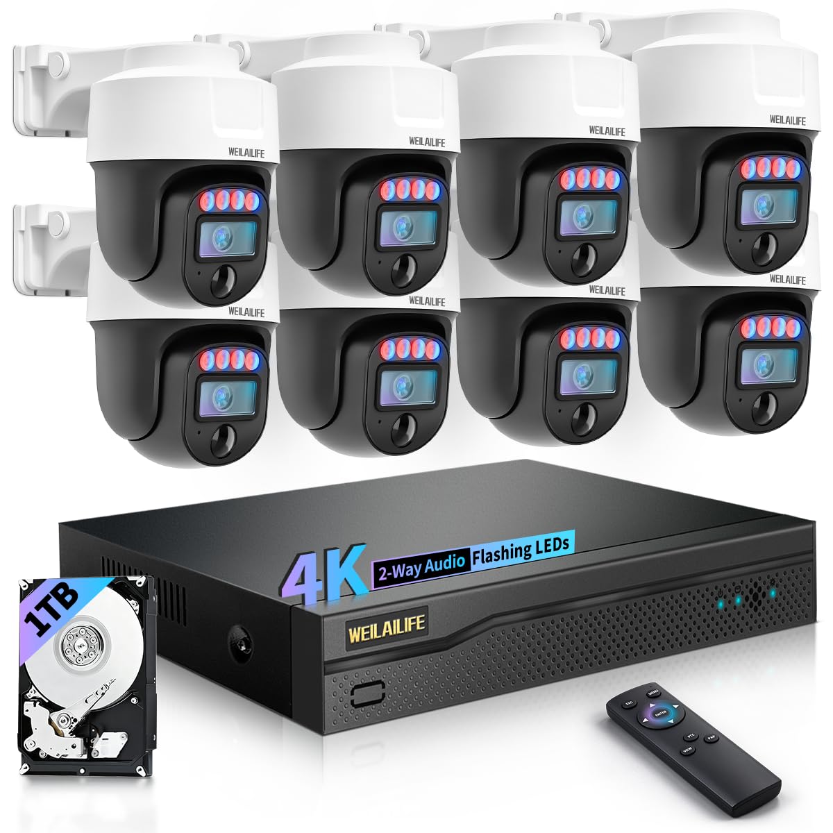 4K Wired Security Camera System, CCTV PTZ Surveillance System