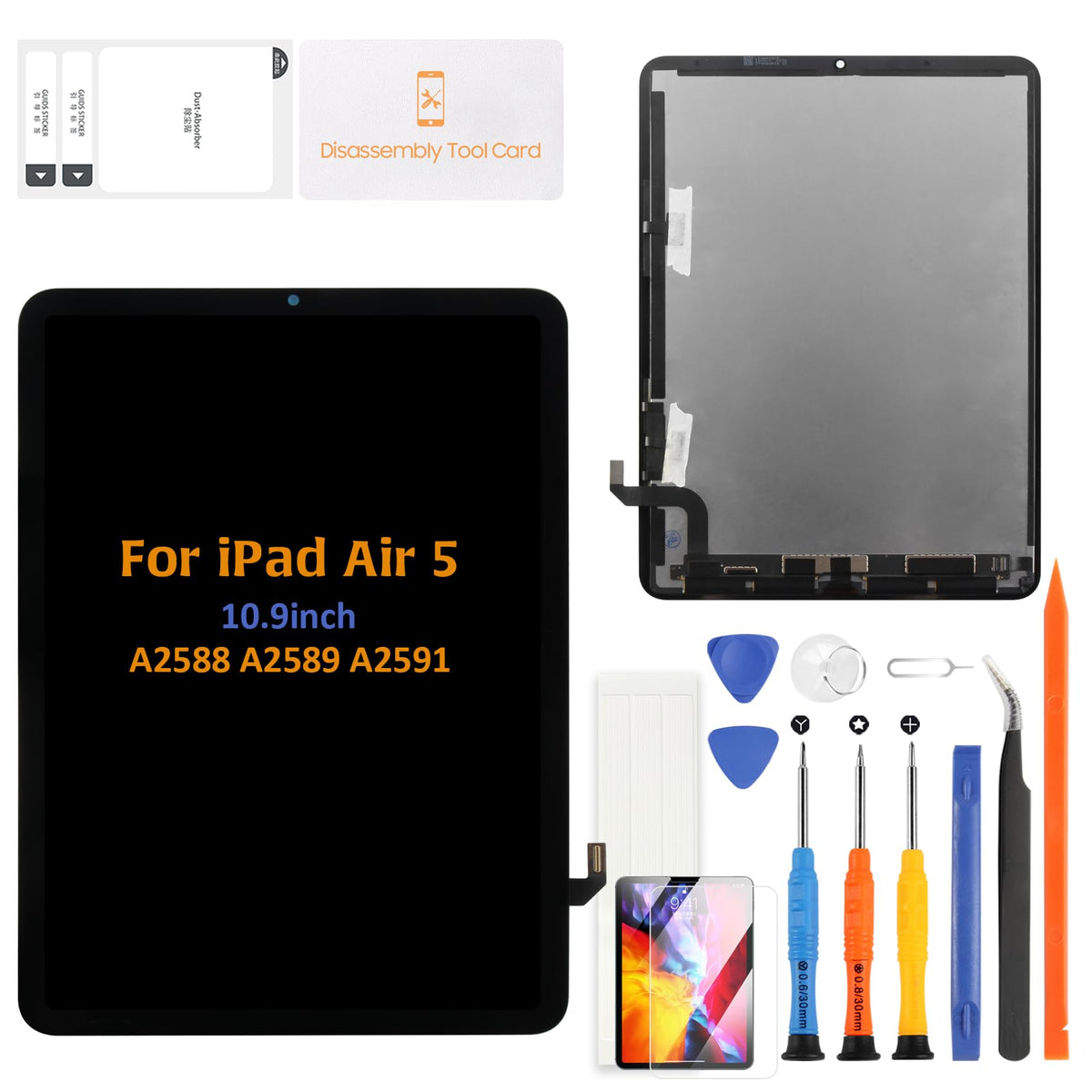 A-MIND for iPad Air 5 2022 10.9" Replacement LCD Display Touch Digitizer Assembly A2588 A2589 A2591 Full Repair Kit with LCD and Tools(Black)