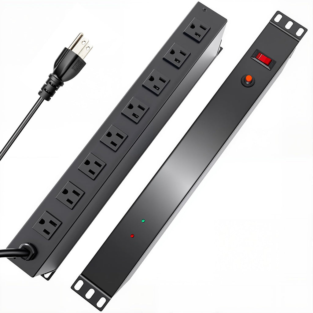 1U Rack Mount PDU Power Strip 9 Outlet Individual Switch