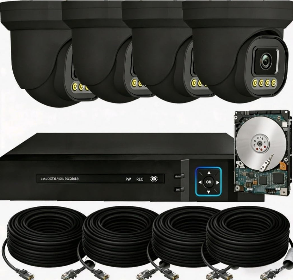 PoE Security Camera System Surveillance NVR Kits, 4pcs Cameras with Person/Pet/Vehicle Detection for 24-7 Recording（500GB HDD Inside）