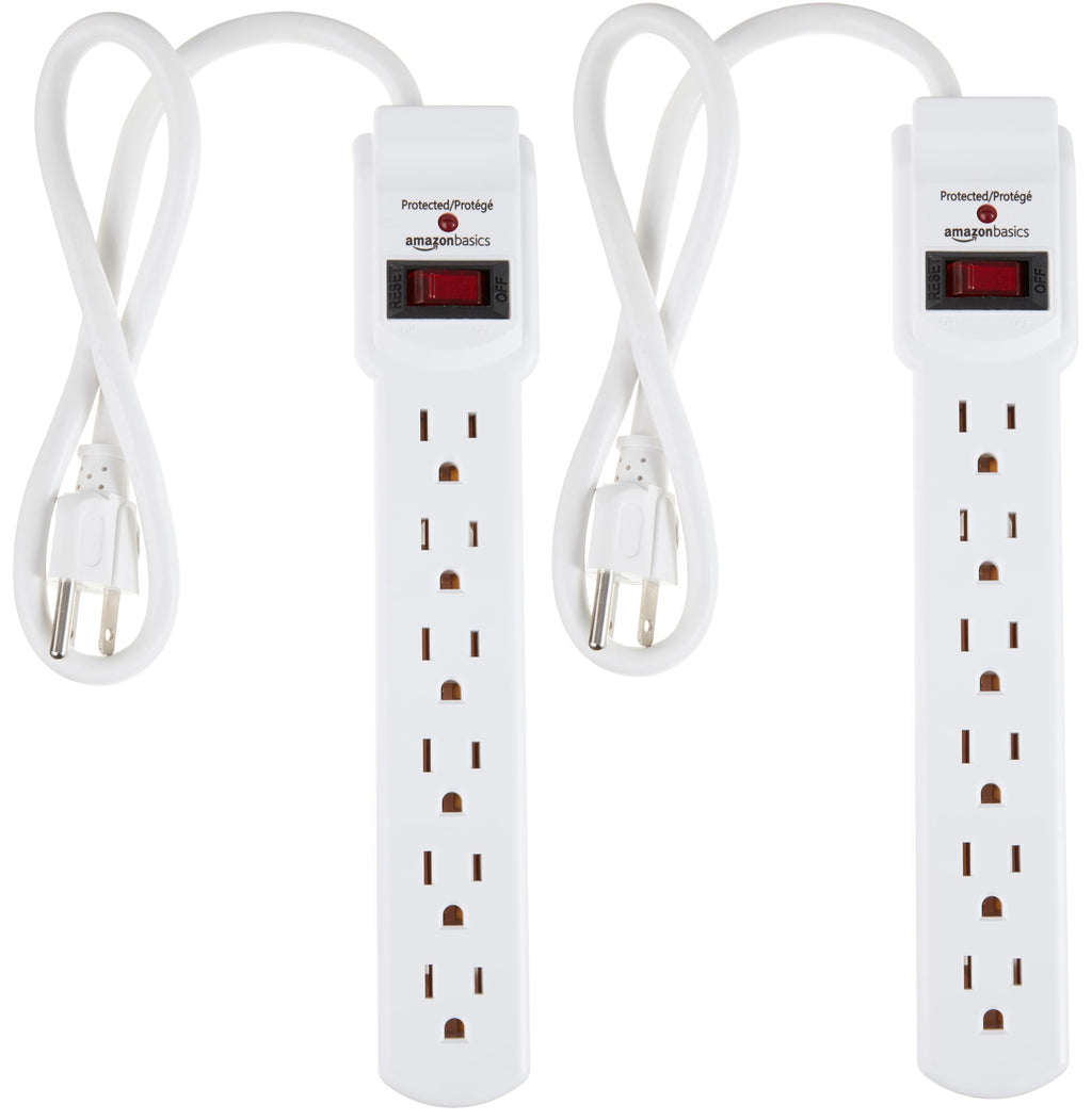 Amazon Basics 6-Outlet Surge Protector Power Strip with 200J Protection, Circuit Breaker, 2ft Extension Cord, Black, 20-Pack