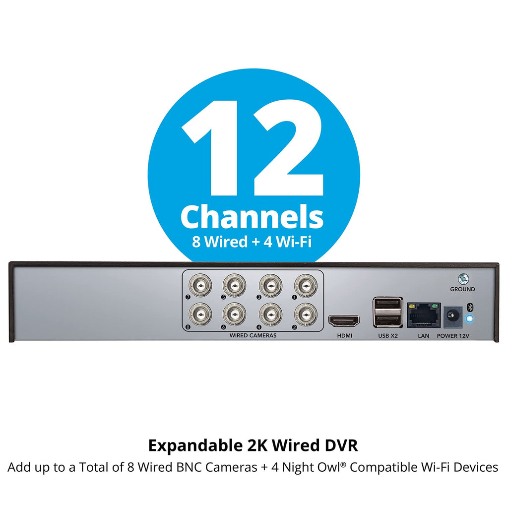 Night Owl 12-Ch Wired DVR System, 4 2K Cams, 1TB HDD, 2-Way Audio