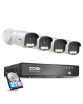 ZOSI 4K PoE Security Camera System,4pcs 4K C186 Aurora Lux Outdoor Indoor Wired Cameras,True Full Color Night Vision,Person Vehicle Detection,2 Way Audio,8MP 8CH NVR with 2TB HDD for 24/7 Recording