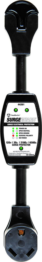 Southwire Surge Protector 120V 30AMP P&R - RV Surge Protector - 30 Amp RV Surge Unit - Circuit Tester - LED Voltage Monitor - Black - Campground Power Safety