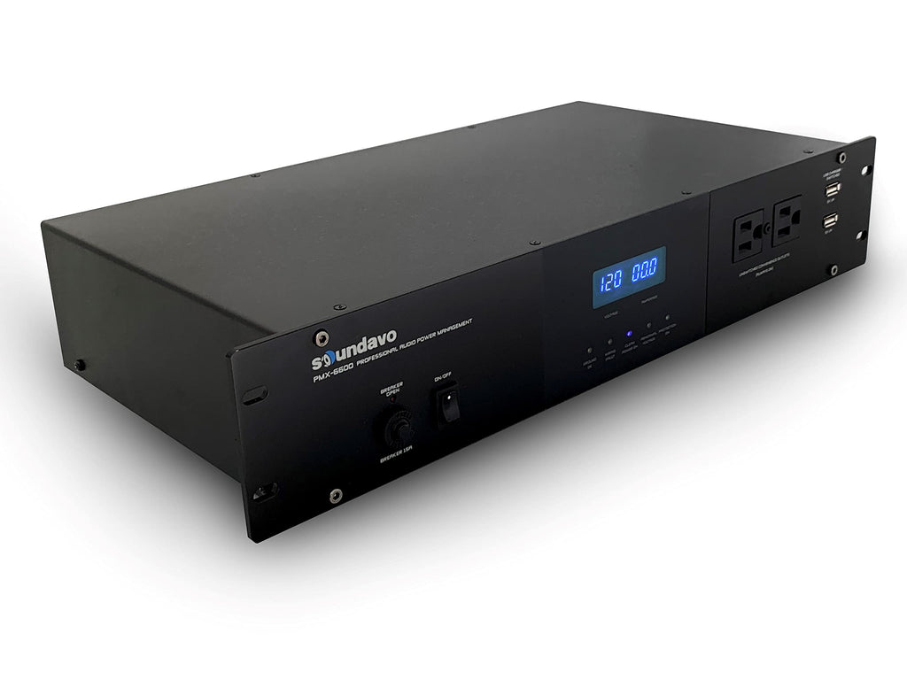 PMX-6600 Professional Audio Power Conditioner/Surge Sequencer 14 Protected Outlets and 3 Zones 15A with LED Voltmeter Display with 2 x USB Charger (BLACK-2U)