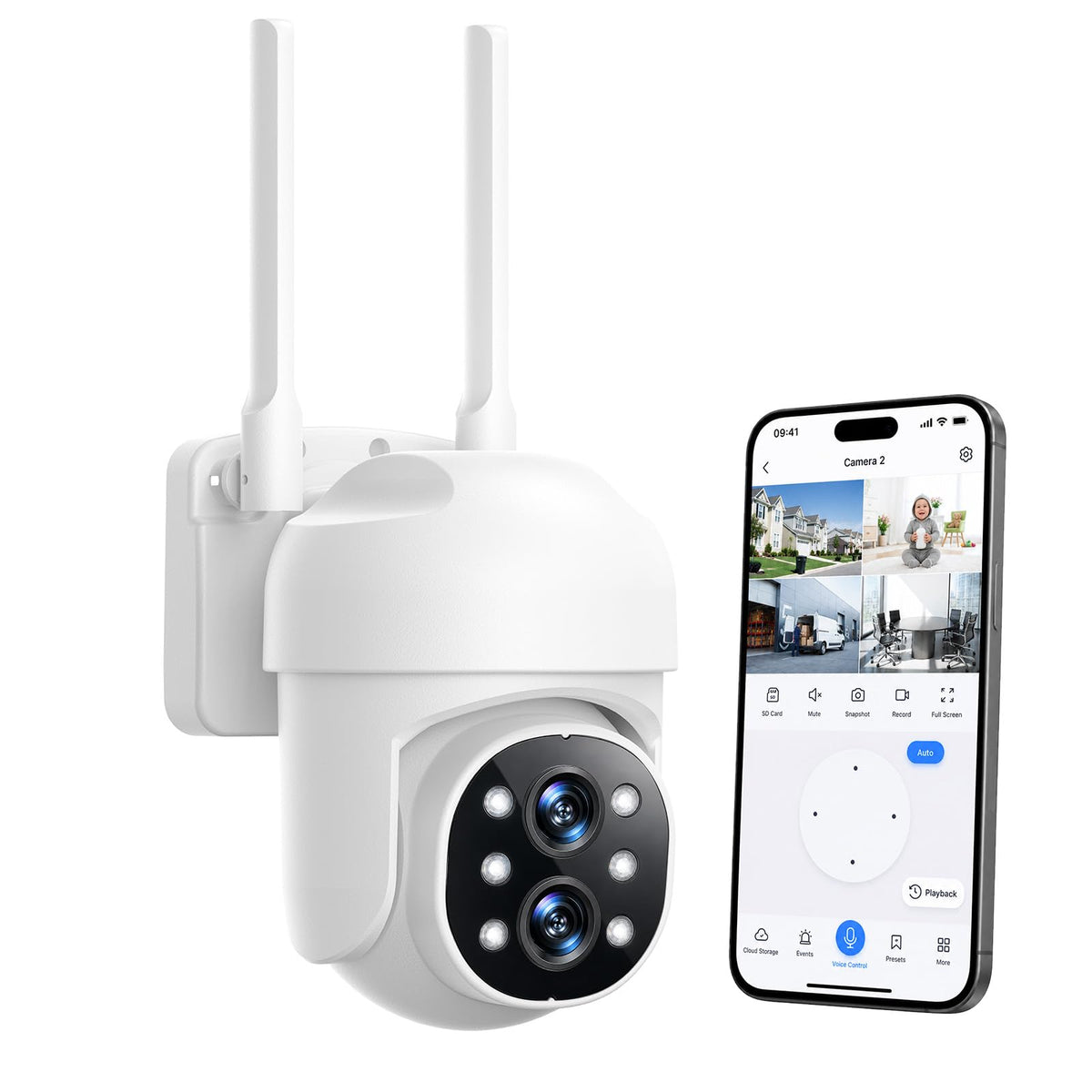 Camcamp Wireless Security Camera System with Monitor, PTZ Plug-in Outdoor