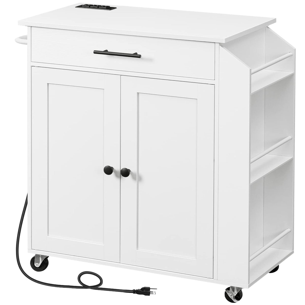 HOOBRO Kitchen Island with Power Outlet, Storage Island with Spice Rack and Drawer, Rolling Kitchen Cart on Wheels, for Home, Dining Room, Rustic Brown and Black
