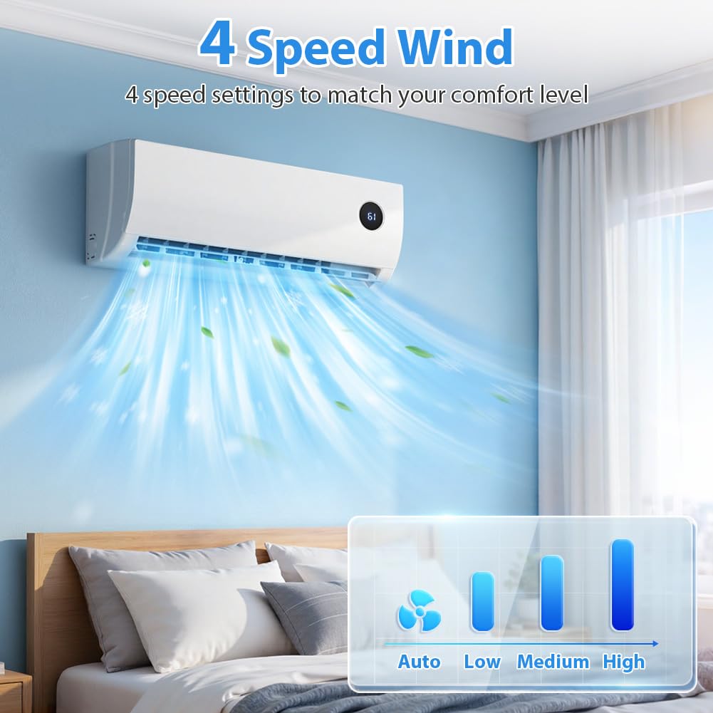 LifePlus Mini Split Air Conditioner, 12000 BTU Ductless Inverter AC/Heating System with Heat Pump, 19 SEER2 Energy Efficient 115V Quiet Ac Unit Up to 750 Sq.Ft with Installation Kit