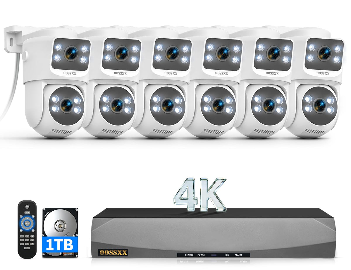 4K Dual Lens PoE Security Camera System, 8CH NVR with 6 Dual Lens Cameras