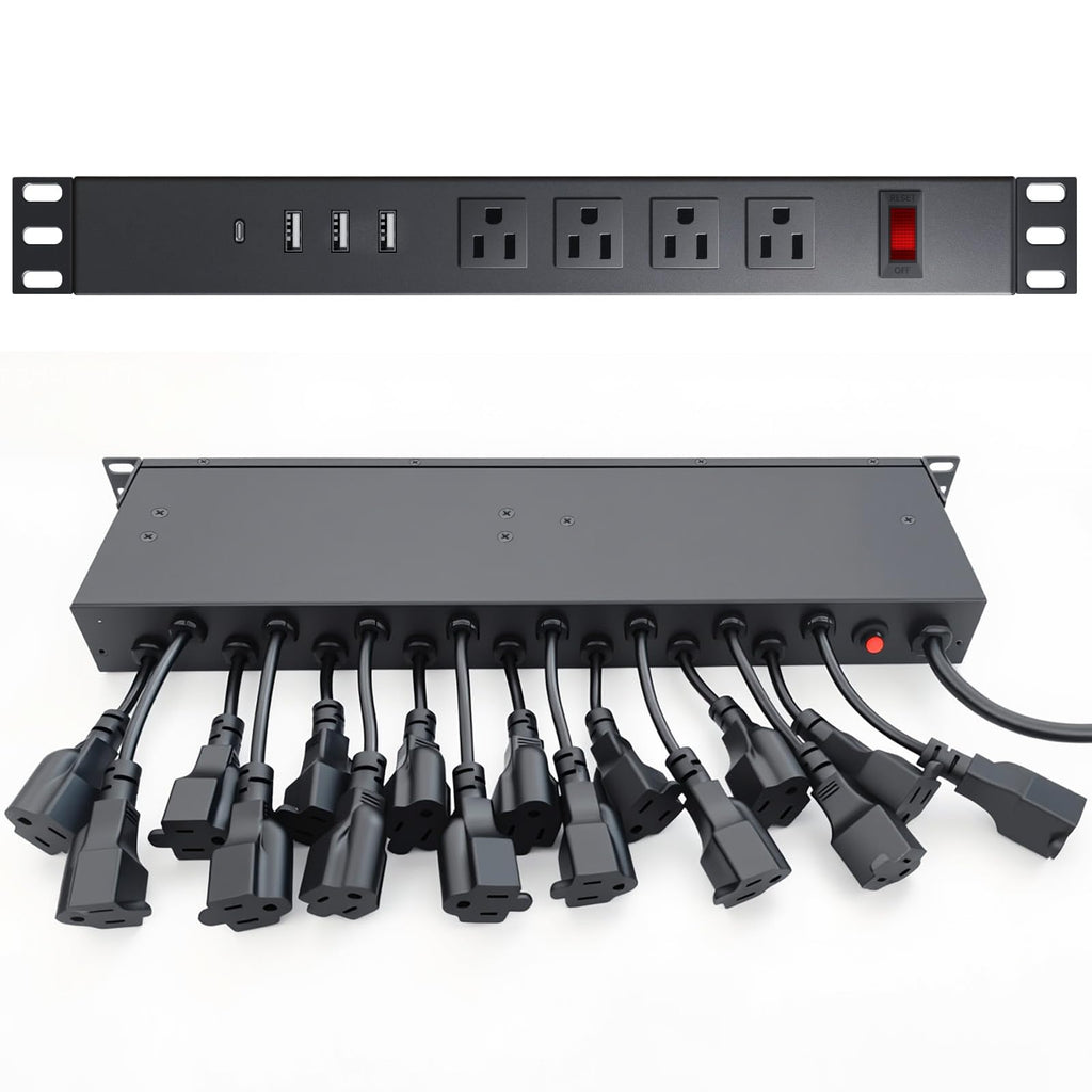 1U Rack Mount PDU Power Strip 9 Outlet Individual Switch