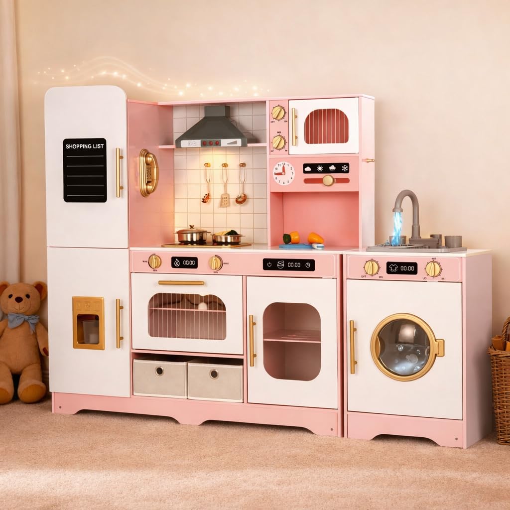 Interactive Wooden Play Kitchen for Kids