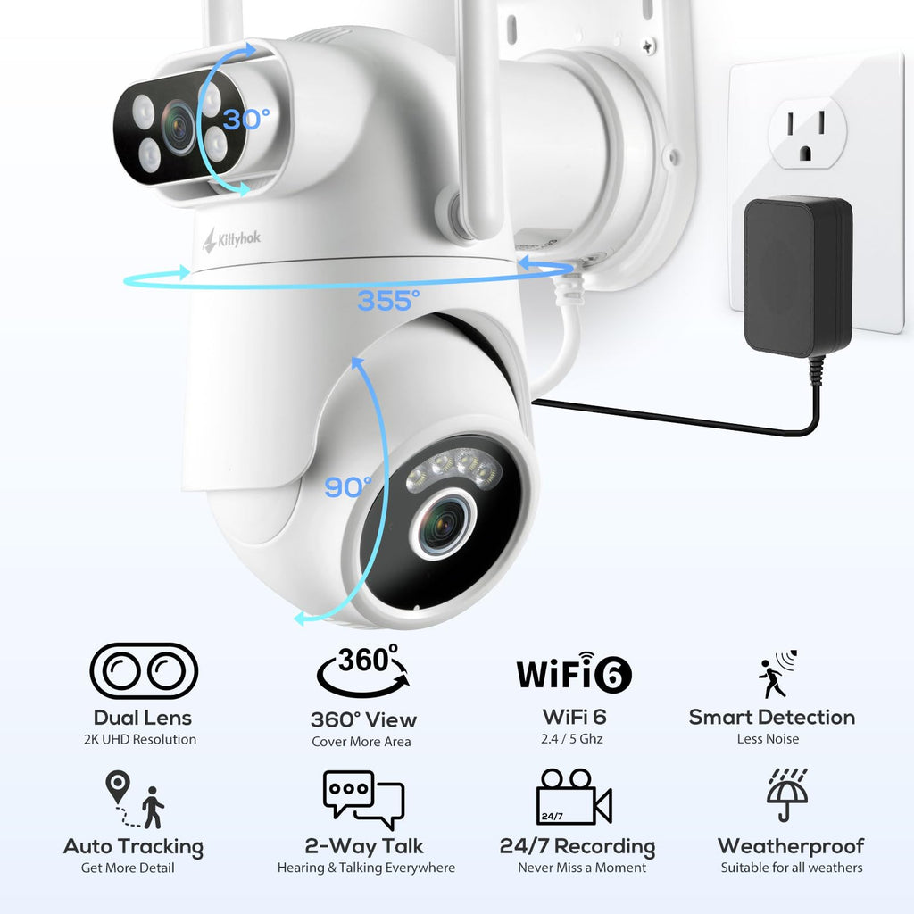 Wireless Security Camera System with 10" Touchscreen Monitor, 2K Dual Lens