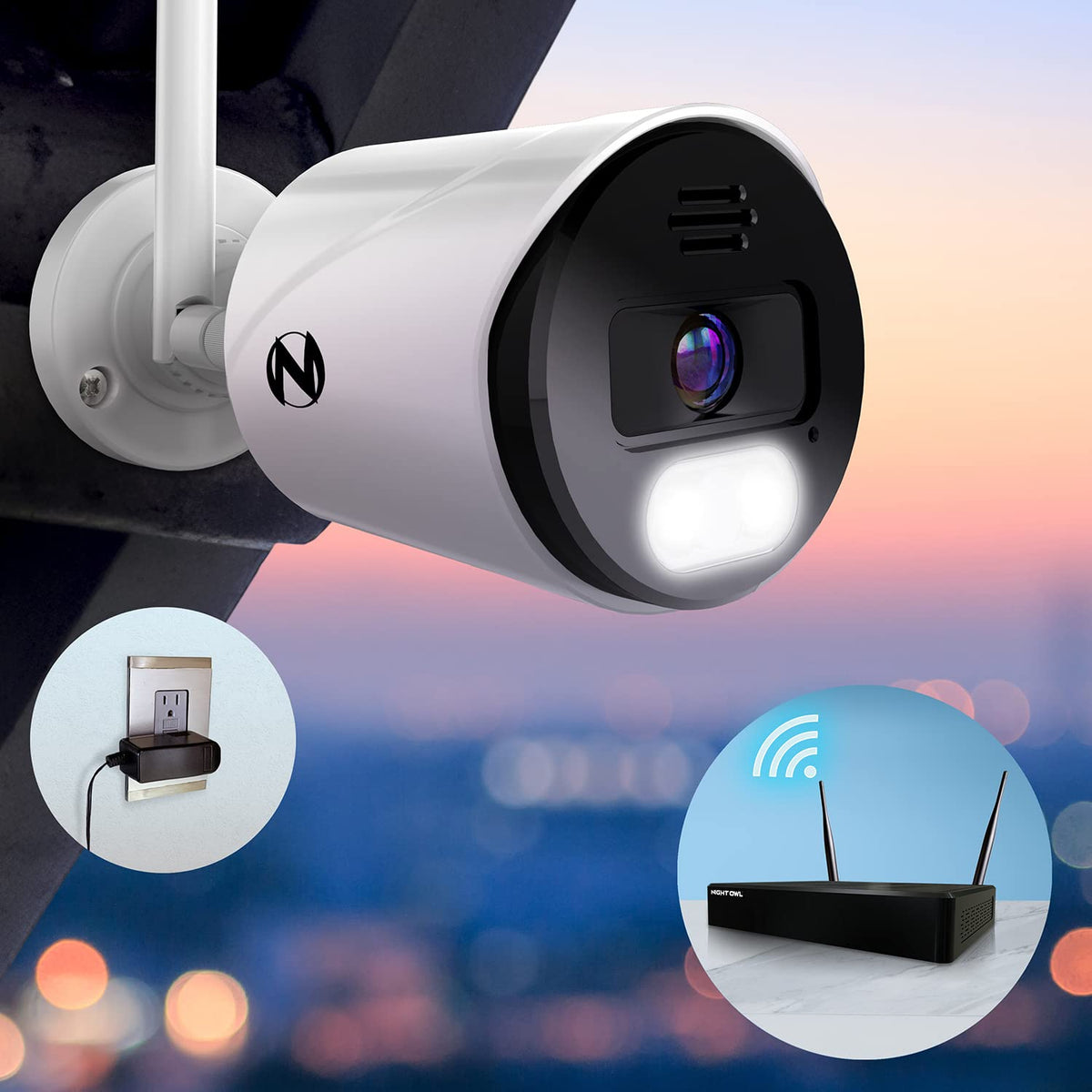Night Owl 10-Ch Wireless NVR System, 4 4K Cams, 1TB HDD, 2-Way Audio, Siren