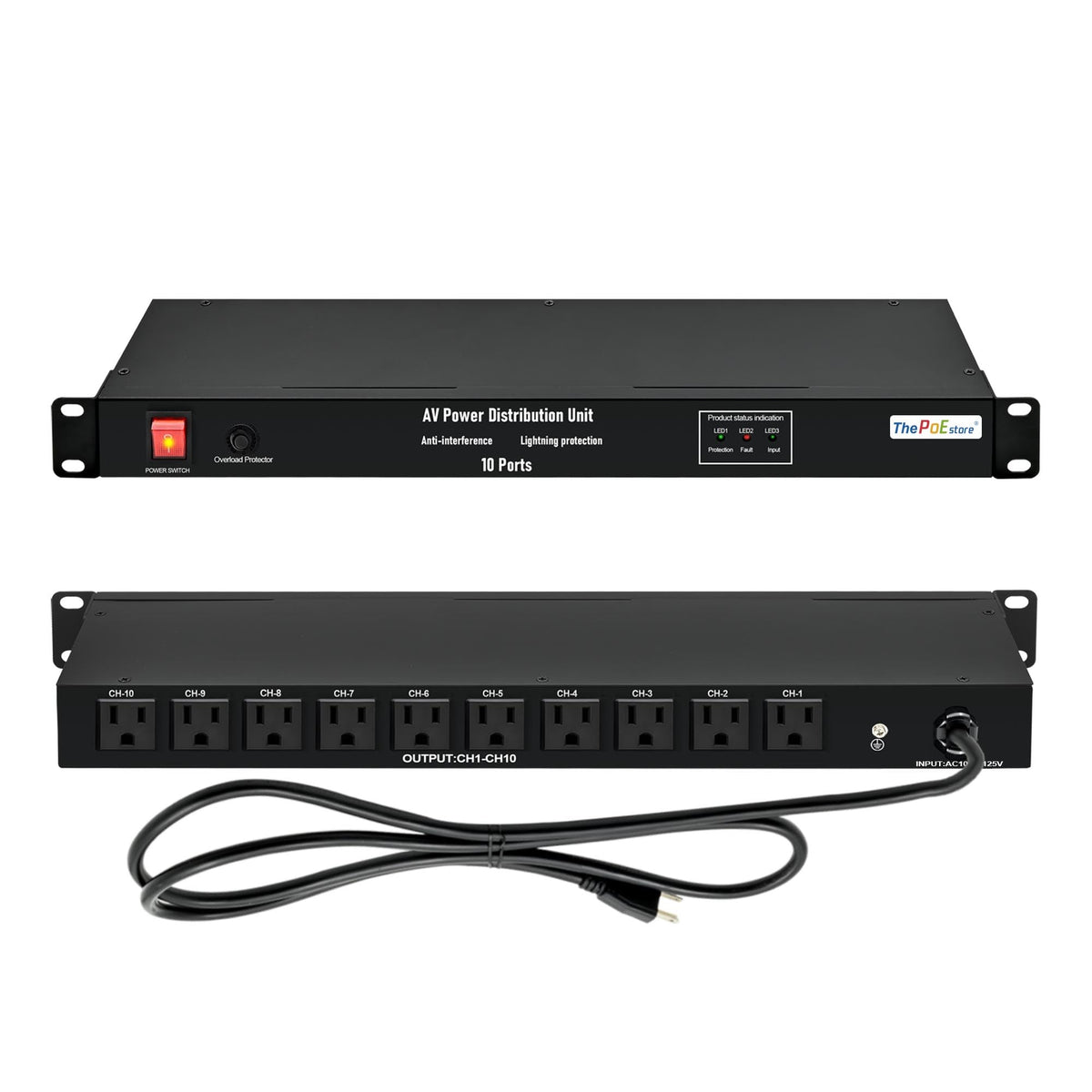 1U Horizontal PDU 19" Rack Mount Power Strip