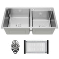 30-inch Black Kitchen Sink, Double Bowl Drop-in/Top-Mount 304 Stainless Steel with Nano Coating, Includes Drain Assembly & Fruit Basket for Modern Kitchen (30.7" x 16.9")