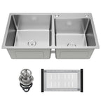 30-inch Black Kitchen Sink, Double Bowl Drop-in/Top-Mount 304 Stainless Steel with Nano Coating, Includes Drain Assembly & Fruit Basket for Modern Kitchen (30.7" x 16.9")