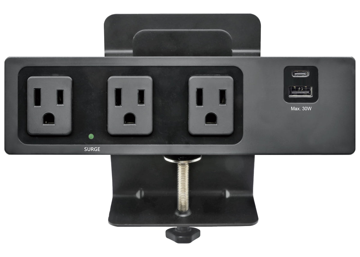 Electriduct Desk Clamp Power Strip Surge Protector 30W USB Type C Fast Charger - 3 AC Outlets, USB-C & USB-A Charging Ports Edge Mount Charging Station, UL Listed, 8FT Extension Cord, Black, 2-Pack