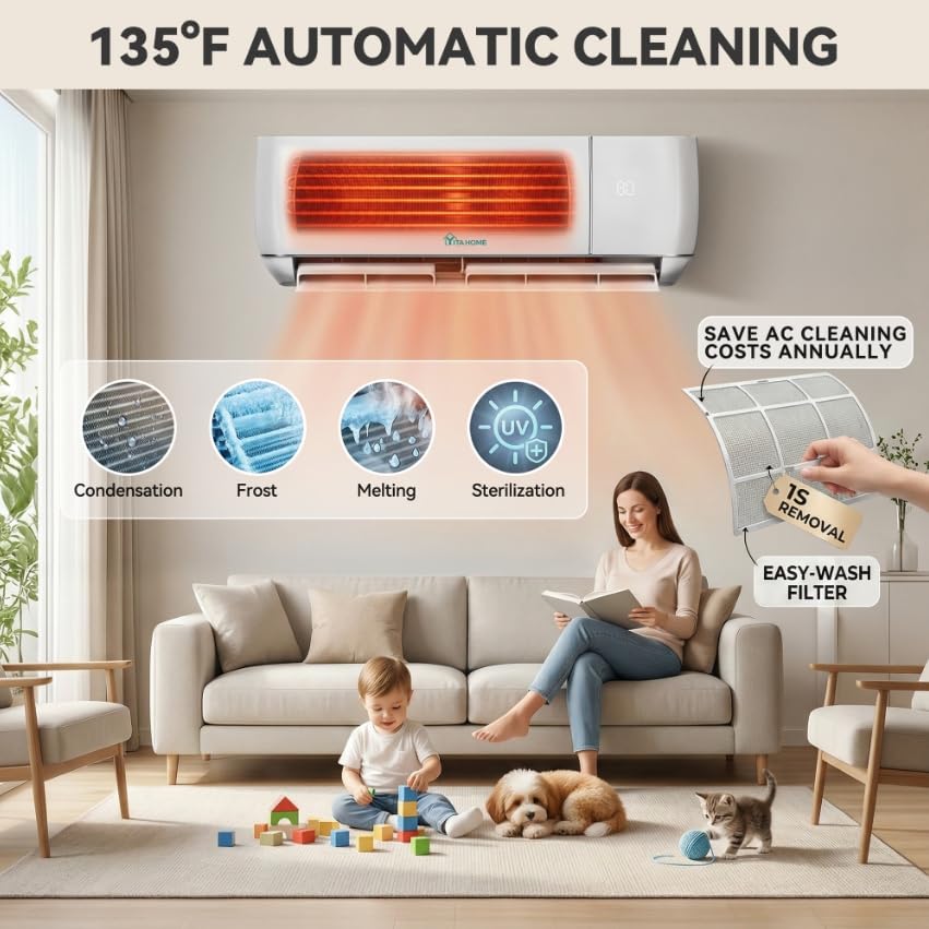 YITAHOME 12000 BTU Mini Split AC/Heating System, Ductless Mini Split Air Conditioner Heat Pump,115V 20 SEER2 Energy Efficient Inverter AC Unit,Wifi Enabled Compatible with Alexa for Apartment, Garage