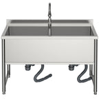 47" Stainless Steel Large Commercial Sink 2 Bowl with Pull-out Faucet