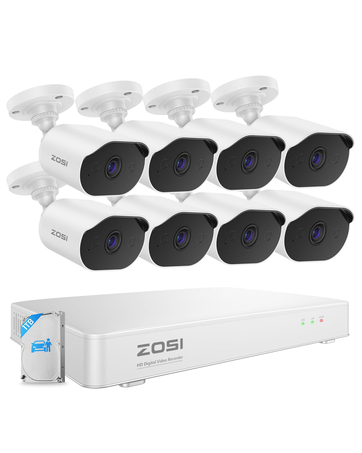 ZOSI 8CH Home Security Camera System with Audio, 4pcs 1080p Cam, 500GB HDD