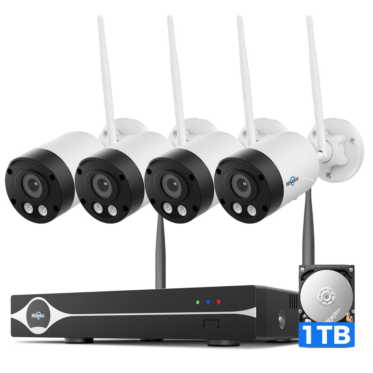 Hiseeu 4K/8MP Wireless Security Camera Outdoor, 4 Cam-Kit, 1T HDD