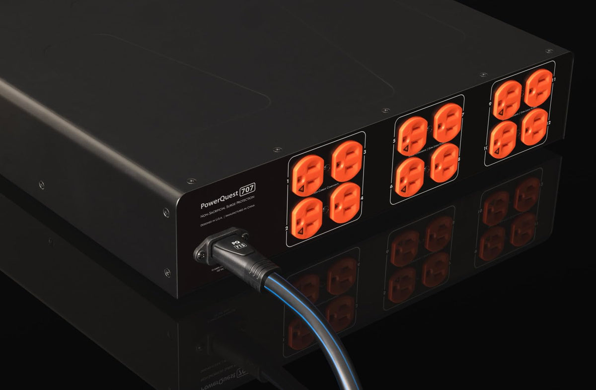 AudioQuest PQ707NA PowerQuest 707 12 Outlet Surge Protector with an AudioQuest MONSOONUS01 1M Wind Series AC Power Cable (2023)