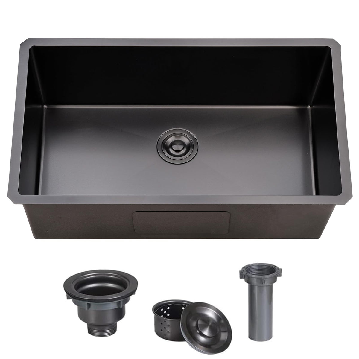 28 Inch Undermount Kitchen Sink Black, 28x18 Gunmetal Black 16 Gauge Stainless Steel Single Bowl Under Mount Commercial Kitchen Sinks 9 Inch Deep Includes Drain