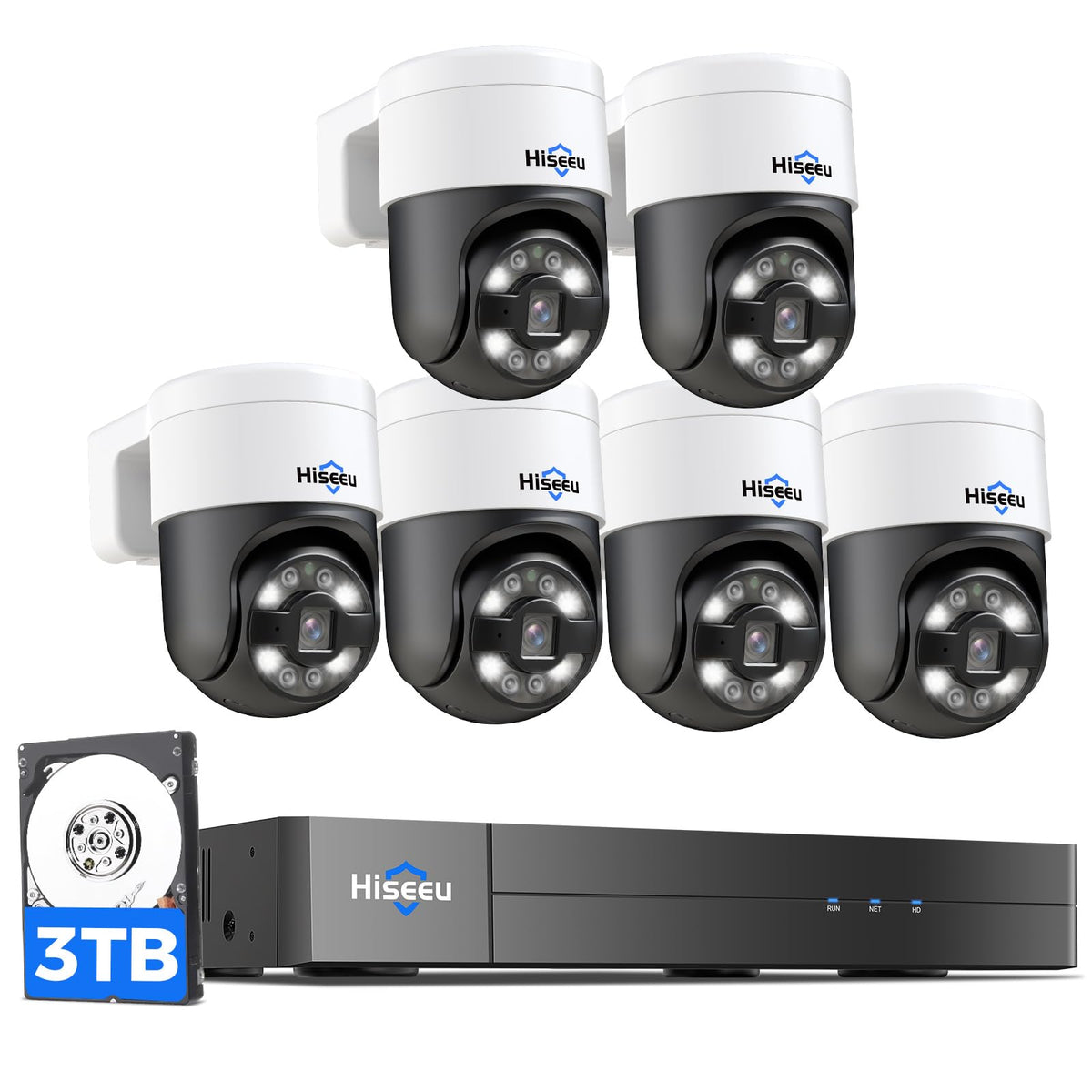 【Human Track】Hiseeu 4K PoE PTZ Security Camera System, 6pcs 5MP PTZ Cameras
