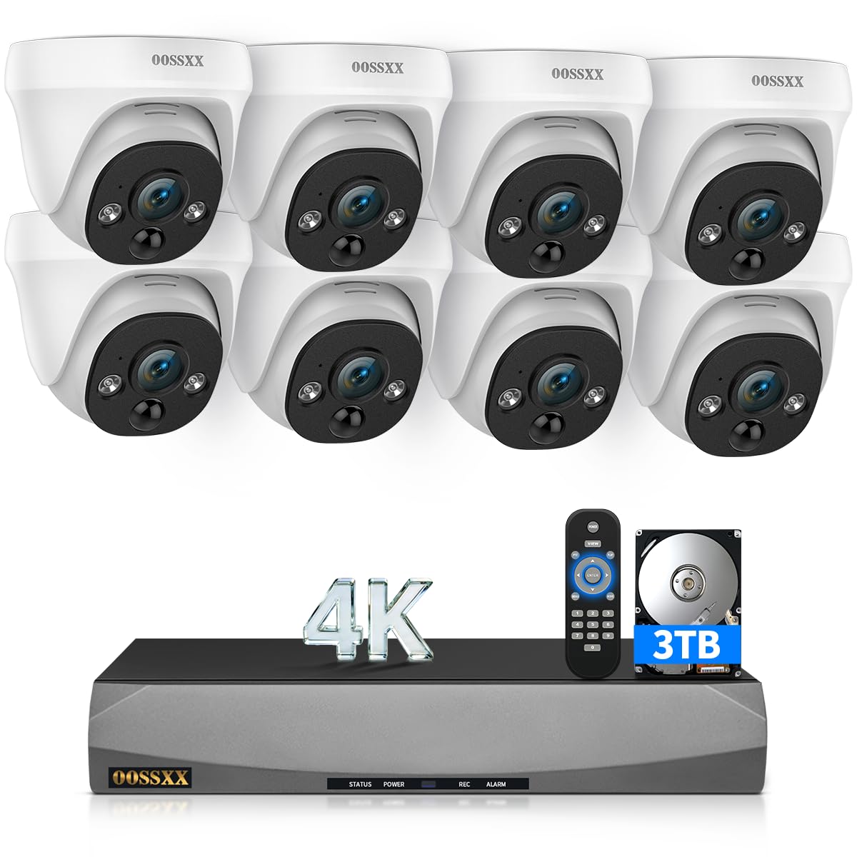 4K 8MP Wired PoE Security Camera System Dome IP Cameras 8Cameras, 3TB HDD