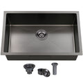 28 Inch Undermount Kitchen Sink Black, 28x18 Gunmetal Black 16 Gauge Stainless Steel Single Bowl Under Mount Commercial Kitchen Sinks 9 Inch Deep Includes Drain