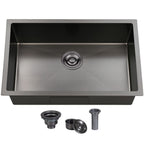 28 Inch Undermount Kitchen Sink Black, 28x18 Gunmetal Black 16 Gauge Stainless Steel Single Bowl Under Mount Commercial Kitchen Sinks 9 Inch Deep Includes Drain