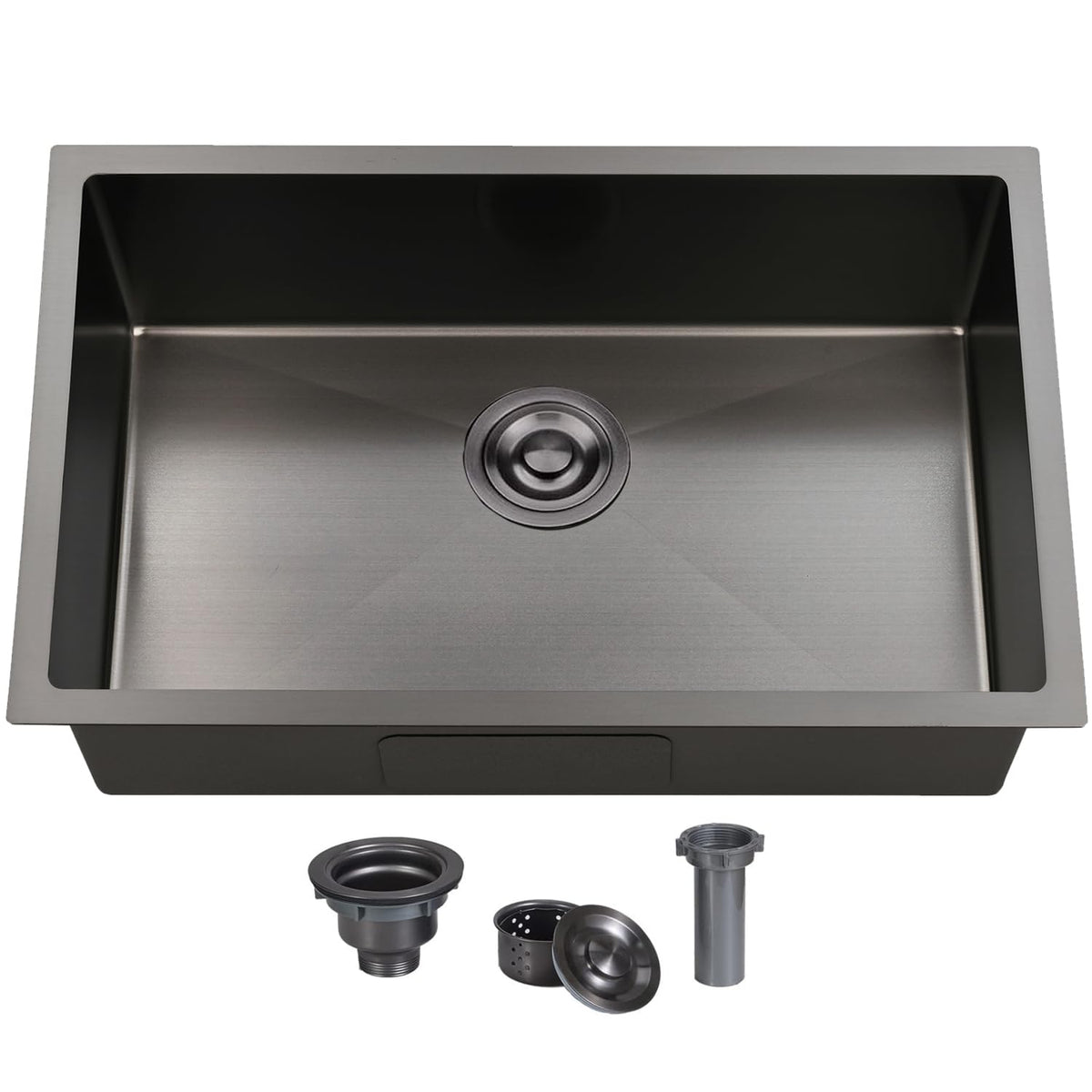 28 Inch Undermount Kitchen Sink Black, 28x18 Gunmetal Black 16 Gauge Stainless Steel Single Bowl Under Mount Commercial Kitchen Sinks 9 Inch Deep Includes Drain