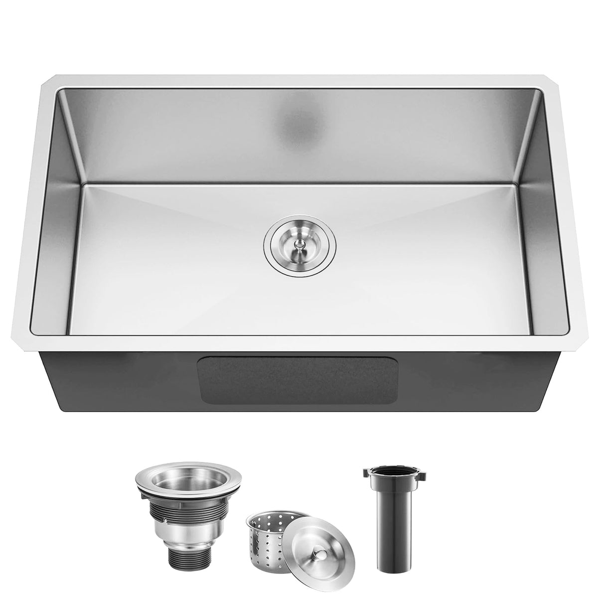 28 Inch Undermount Kitchen Sink Black, 28x18 Gunmetal Black 16 Gauge Stainless Steel Single Bowl Under Mount Commercial Kitchen Sinks 9 Inch Deep Includes Drain