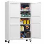 Metal Pantry Storage Cabinets with Doors and Shelves,75" Tall White