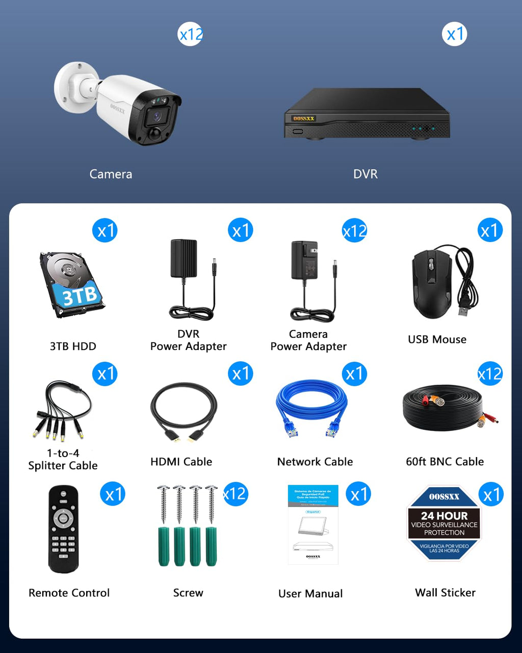HD 5MP Wired Security Camera System 12Pcs Home Surveillance Cameras 3TB HDD