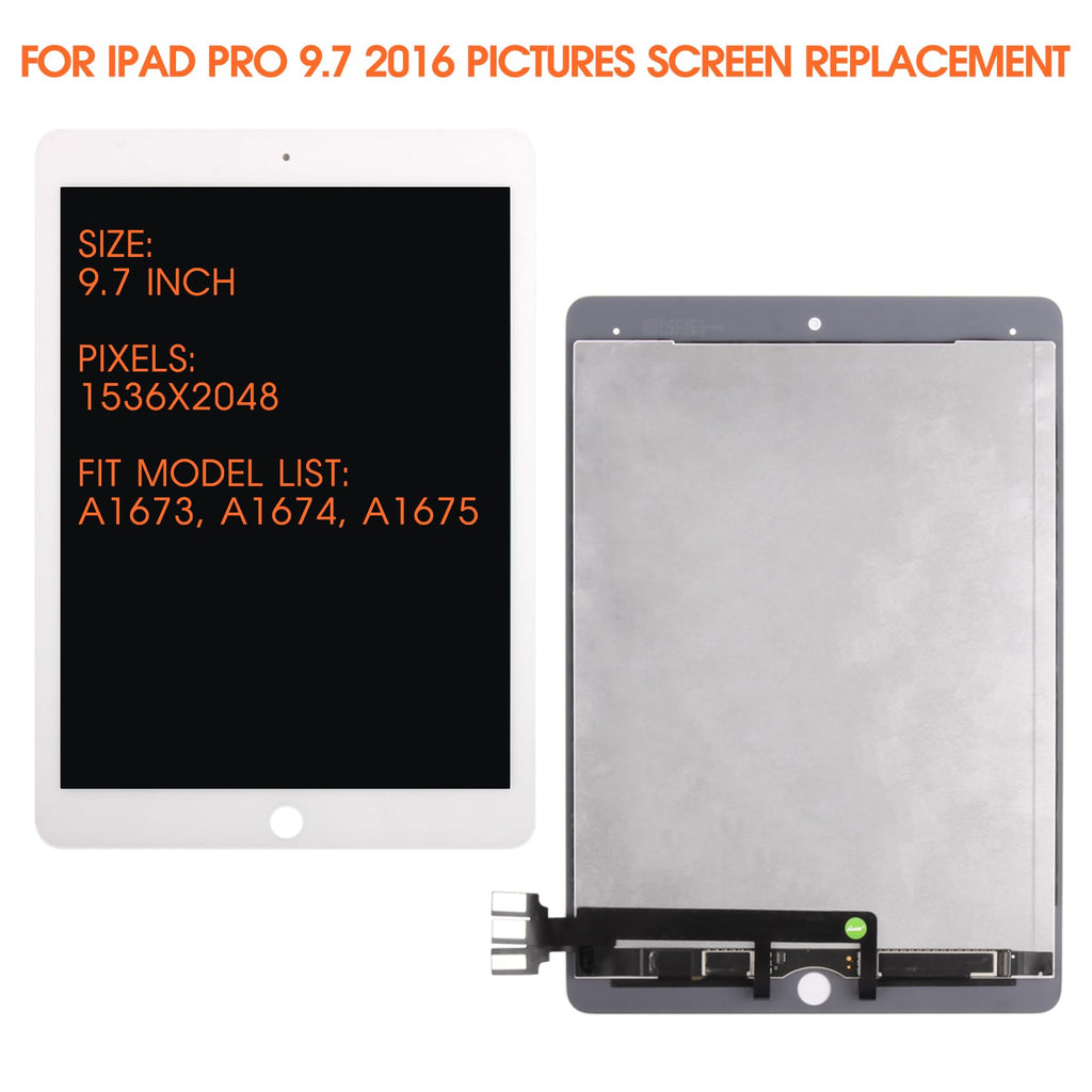 for iPad Pro 9.7 2016 Screen Replacement iPad Pro 9.7 A1673 LCD Display A1675 A1674 Replacement Touch Screen Digitizer Repair Parts White