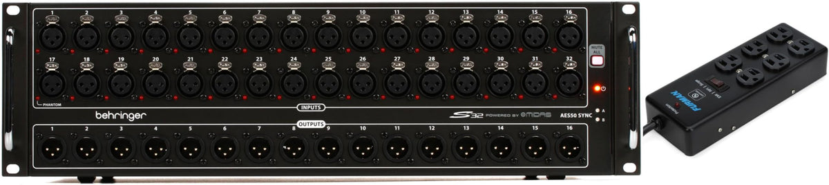 Behringer S32 32-input / 16-output Digital Stage Box and SS-6B 6-outlet Surge Suppressor Strip