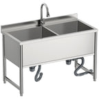 47" Stainless Steel Large Commercial Sink 2 Bowl with Pull-out Faucet