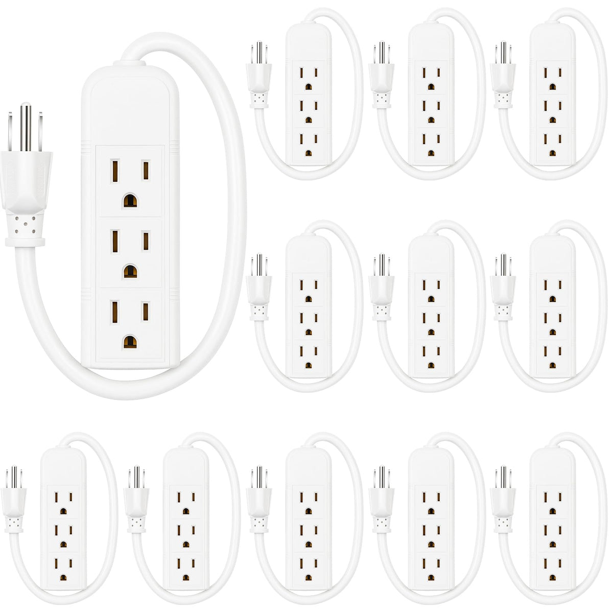 Copkim 36 Pack 3 Outlet Power Strip Flat Plug Extension Cord, 1 ft, Black