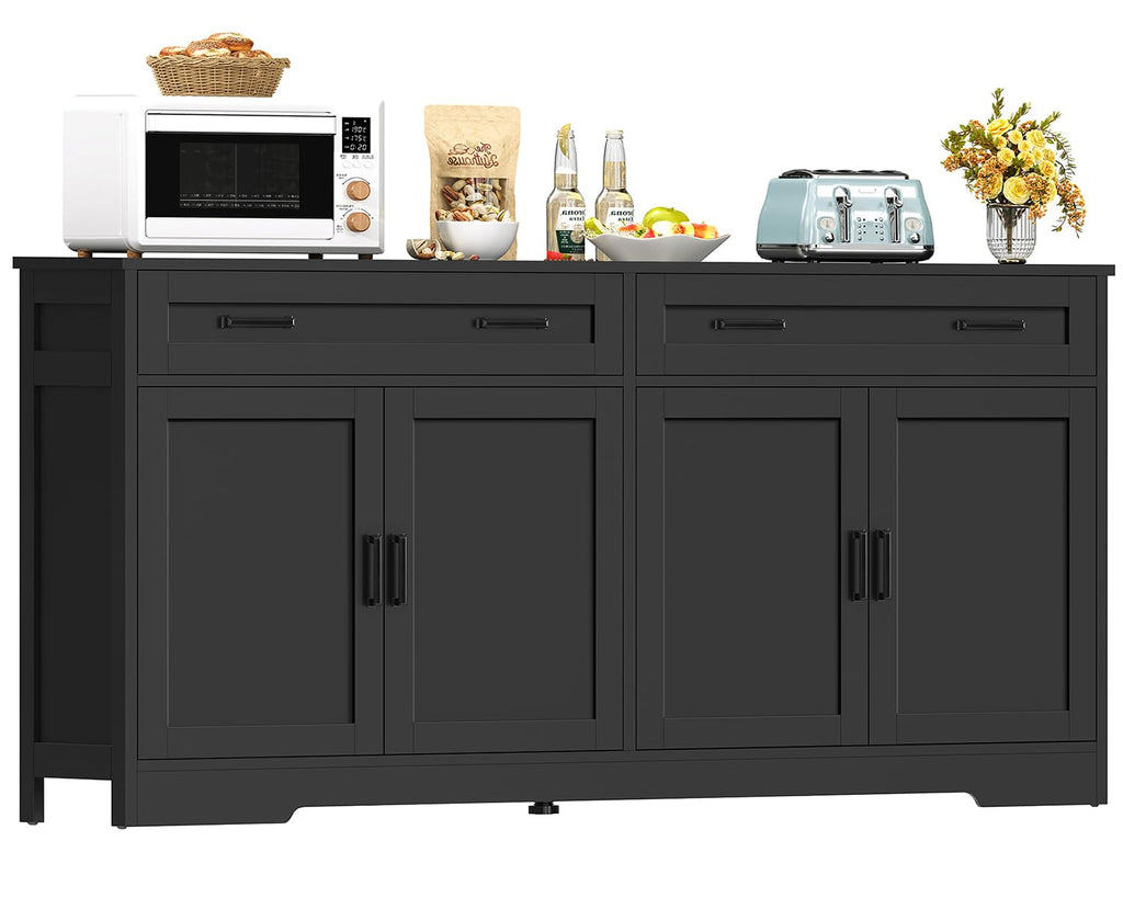 usikey 55" Buffet Cabinet with Storage and Drawers, Large Sideboard Buffet Cabinet with Adjustable Shelves and Doors, Modern Coffee Bar for Kitchen, Living Room, White