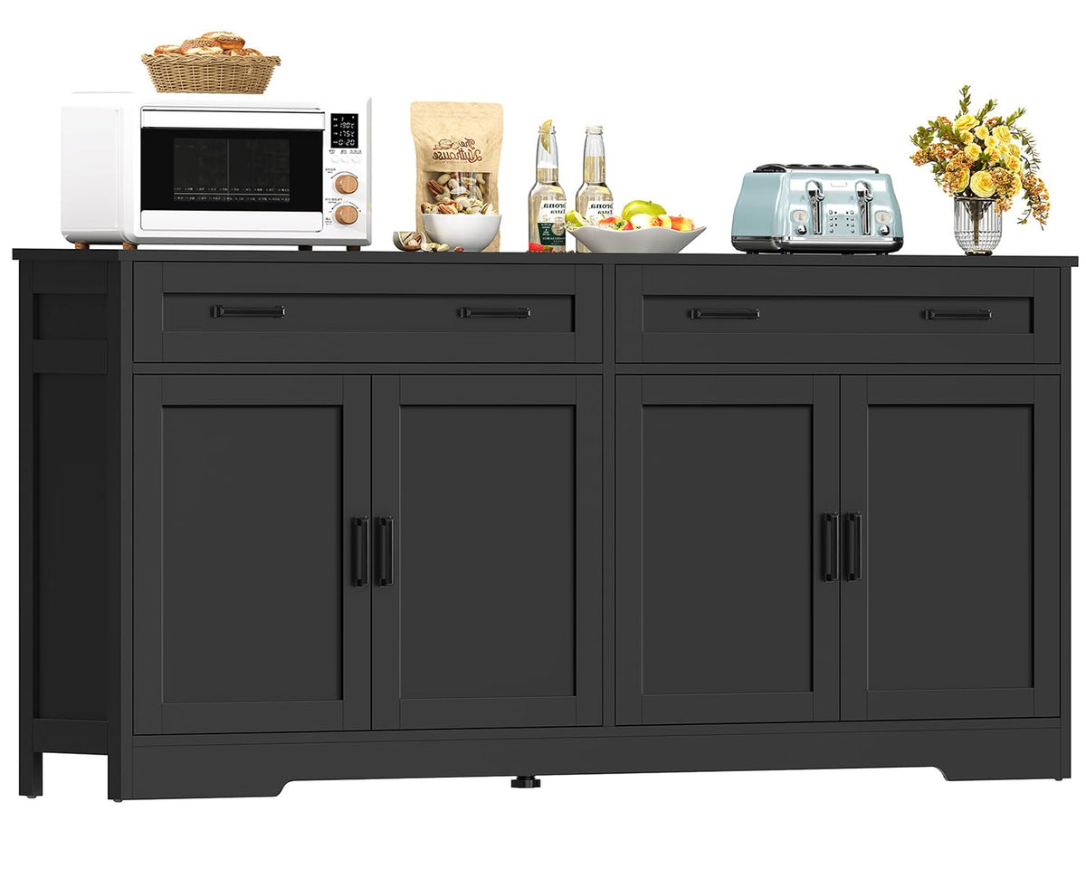 usikey 55" Buffet Cabinet with Storage and Drawers, Large Sideboard Buffet Cabinet with Adjustable Shelves and Doors, Modern Coffee Bar for Kitchen, Living Room, White